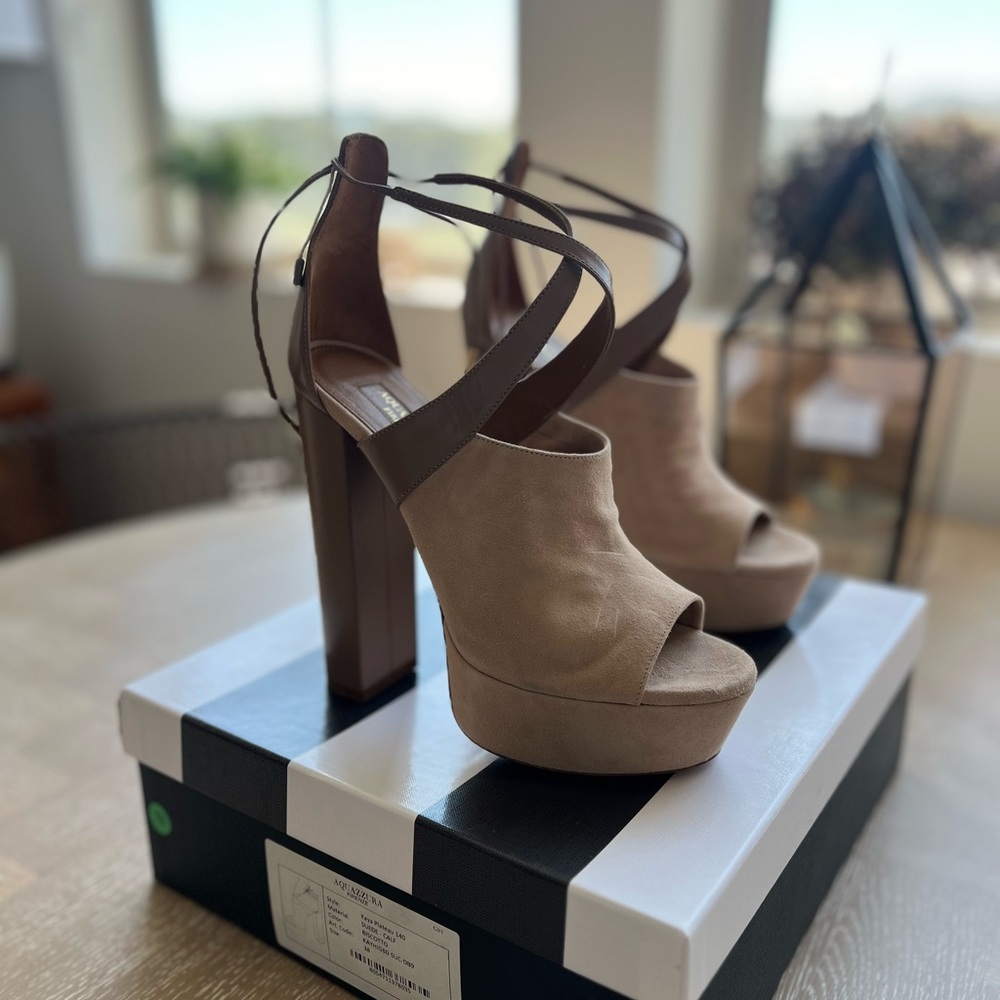 Aquazzura Cream and Brown Heels
